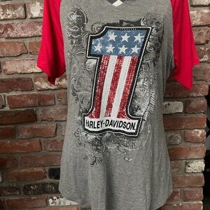 Harley-Davidson Patriotic Gray and Red Tee